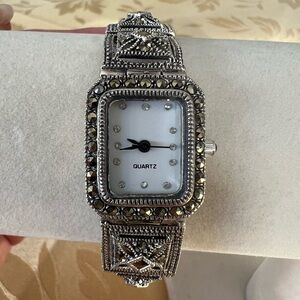 Vintage Art Deco Marcasite DBJ Sterling .925 Tank Watch with New Battery